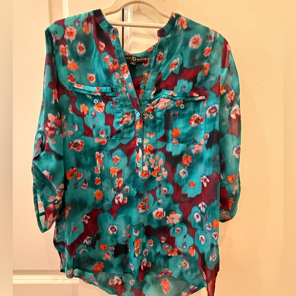Fred David Teal Floral Blouse